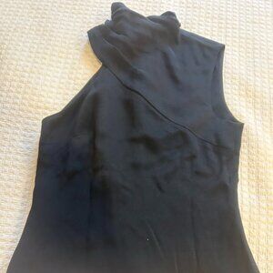 Asymmetric High Neck Black Top